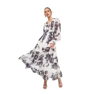 endless rose Black White Floral Print RuffleTiered Midi Dress‎ Women's Sz XS